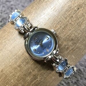 Fondini Blue Gemstone Silver Tone Quartz Analog 20mm Watch 7 1/4"